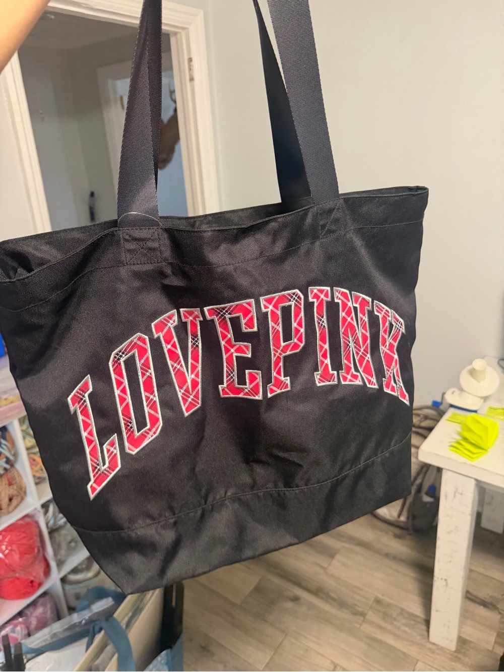 PINK Victoria's Secret Black Tote with Red LOVE PINK Graphic